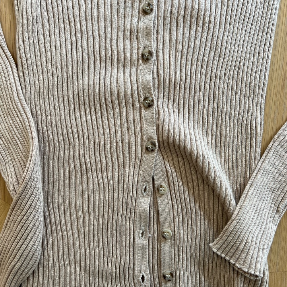ATM Beige Ribbed Button-Up Women's Sweater - Picture 3 of 6